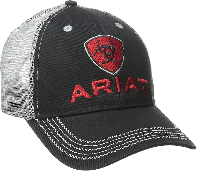 ARIAT Men's Black Red Gray Mesh Hat 