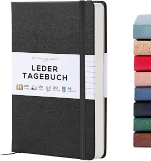 Beechmore Books Notizbuch liniert - A5, Schwarz I Premium Hardcover Journal Buch aus veganem Leder, 120gsm creme Papier, inkl Geschenkbox, für Schriftsteller, Journalisten, Meetings & Studenten