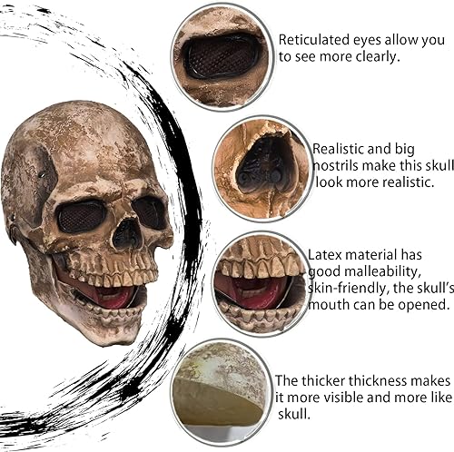 Miniatura 3 de CosTribe Máscara espeluznante de calavera de cabeza completa con mandíbula móvil para Halloween, casco de látex aterrador para accesorios de fiesta
