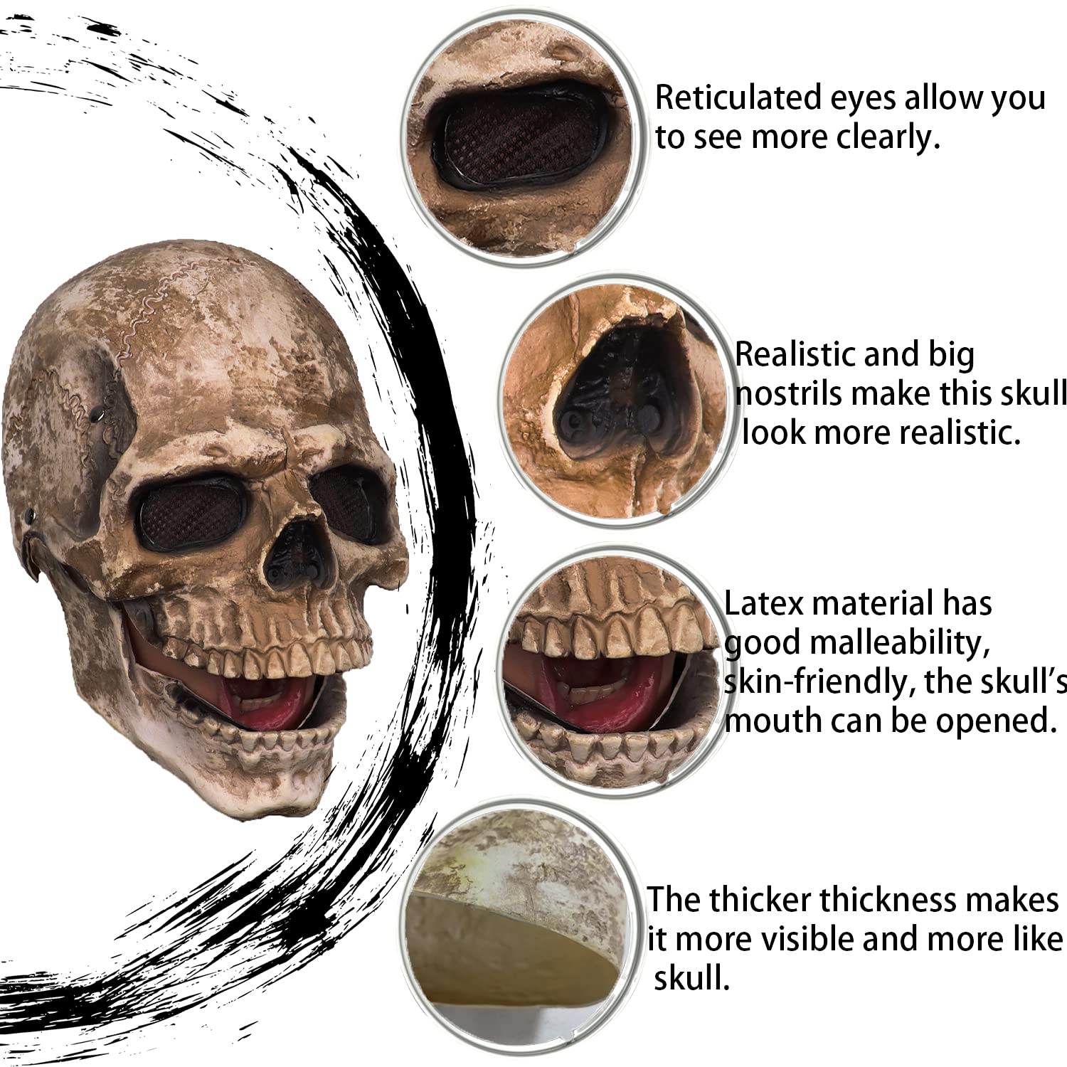 CosTribe Creepy Full Head Skull Mask with Moving Jaw Halloween Scary Latex Helmet for Cosplay Party Props. (Grey) - Image 3