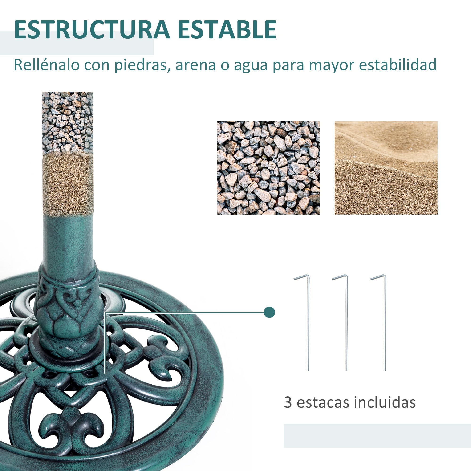 Outsunny Baño para Pájaros de Jardín al Aire Libre, Altura 70 cm, Comedero para Pájaros con Diseño de Flor de lis y Acabado Envejecido, Ligero y Resistente, Bebedero para Aves, Verde