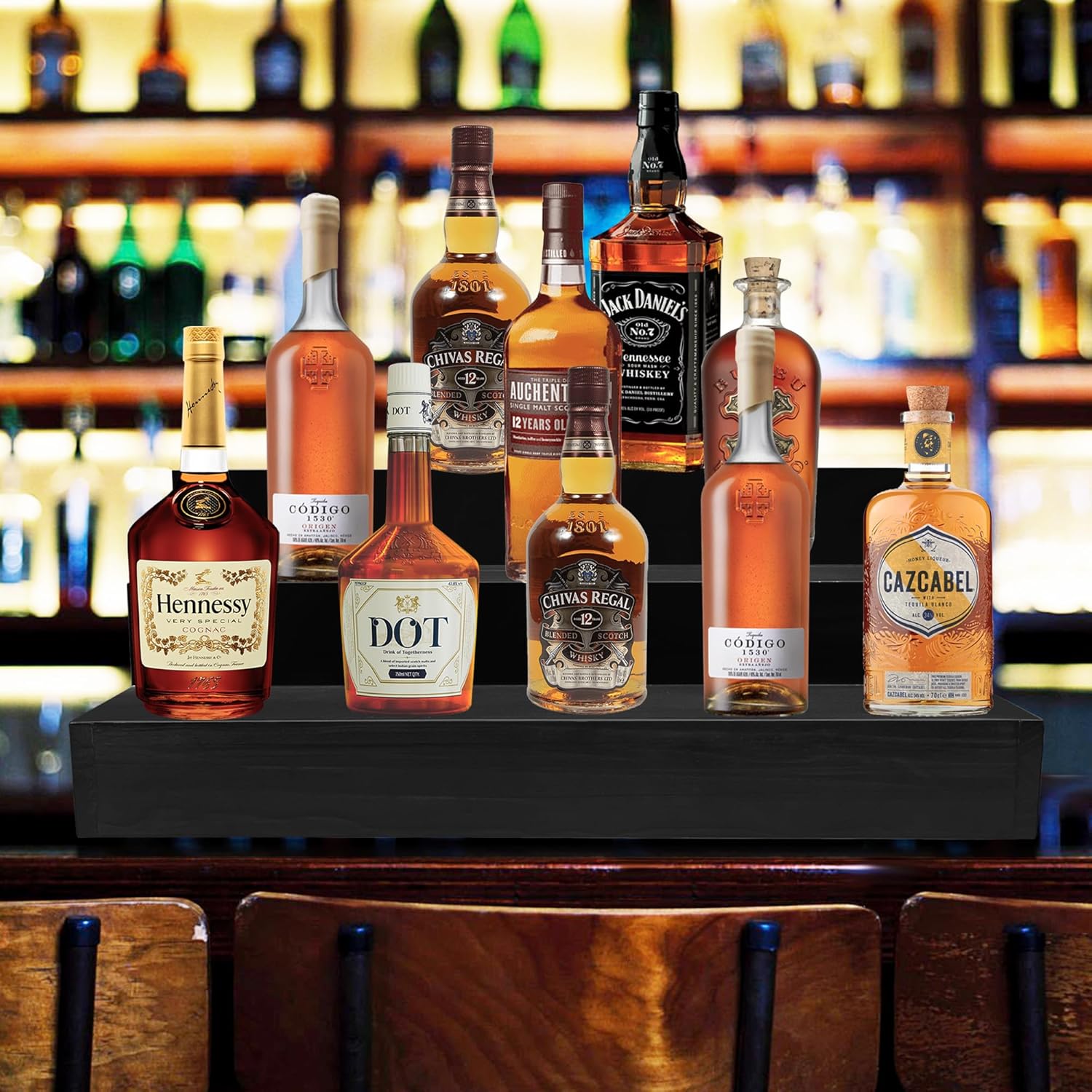 Royxen Wood Liquor Bottle Shelf 3 Tier Bar Shelf Freestanding Vintage Liquor Stand for Home Bar Decor (Black, 24 Inch Wide)