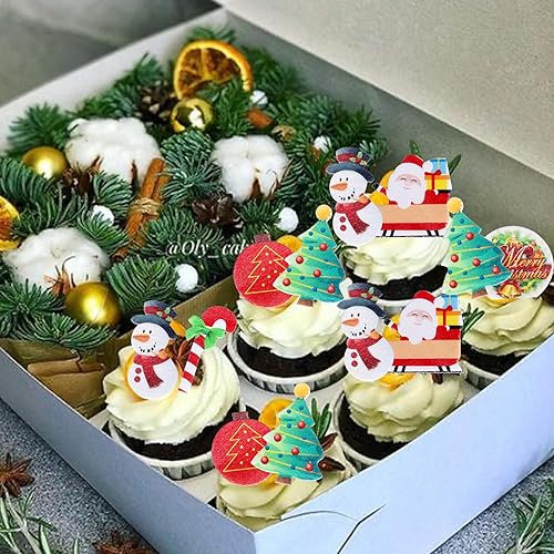 Vista 45 de Rsstarxi Paquete de 30 adornos navideños para cupcakes de hombre de jengibre con purpurina para baby shower, decoración para temática de Feliz