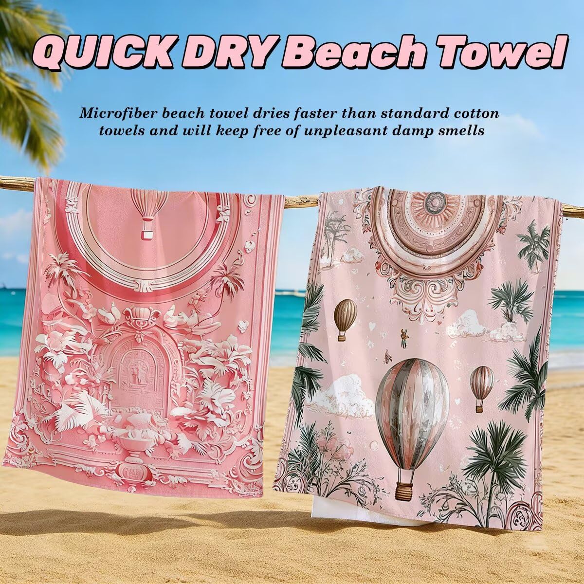 Toalla Playa 80x160 cm, Toalla Gimnasio Microfibra Secado Rapido, Juego de 2 Antiarena Toallas de Playa, Ligera Compacta Toallas Microfibra Grande para Viaje, Regalo Hombre Regalo Mujer (Rosa) -4085