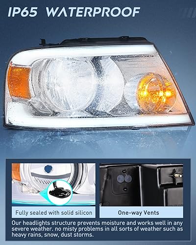 Miniatura 5 de Nilight Conjunto de faros delanteros para Ford F150 F-150 2004-2008, 2006-2008 Lincoln Mark LT Led DRL, carcasa cromada