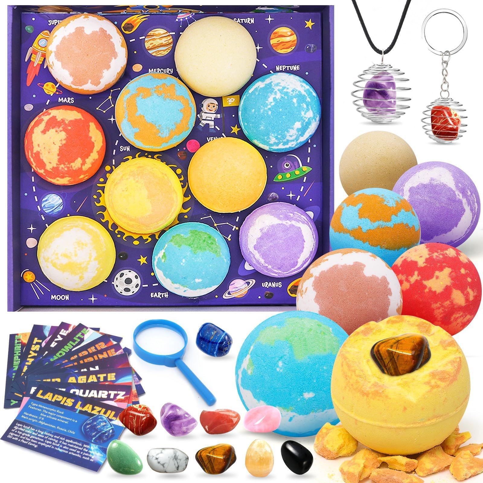 Cadeau Boules de Bain avec Jouet surprise à l'intérieur, Bombes de Bain Moussantes Organiques Naturelles pour Filles et Garçons, Cadeau D'anniversaire (10pcs avec caillou)