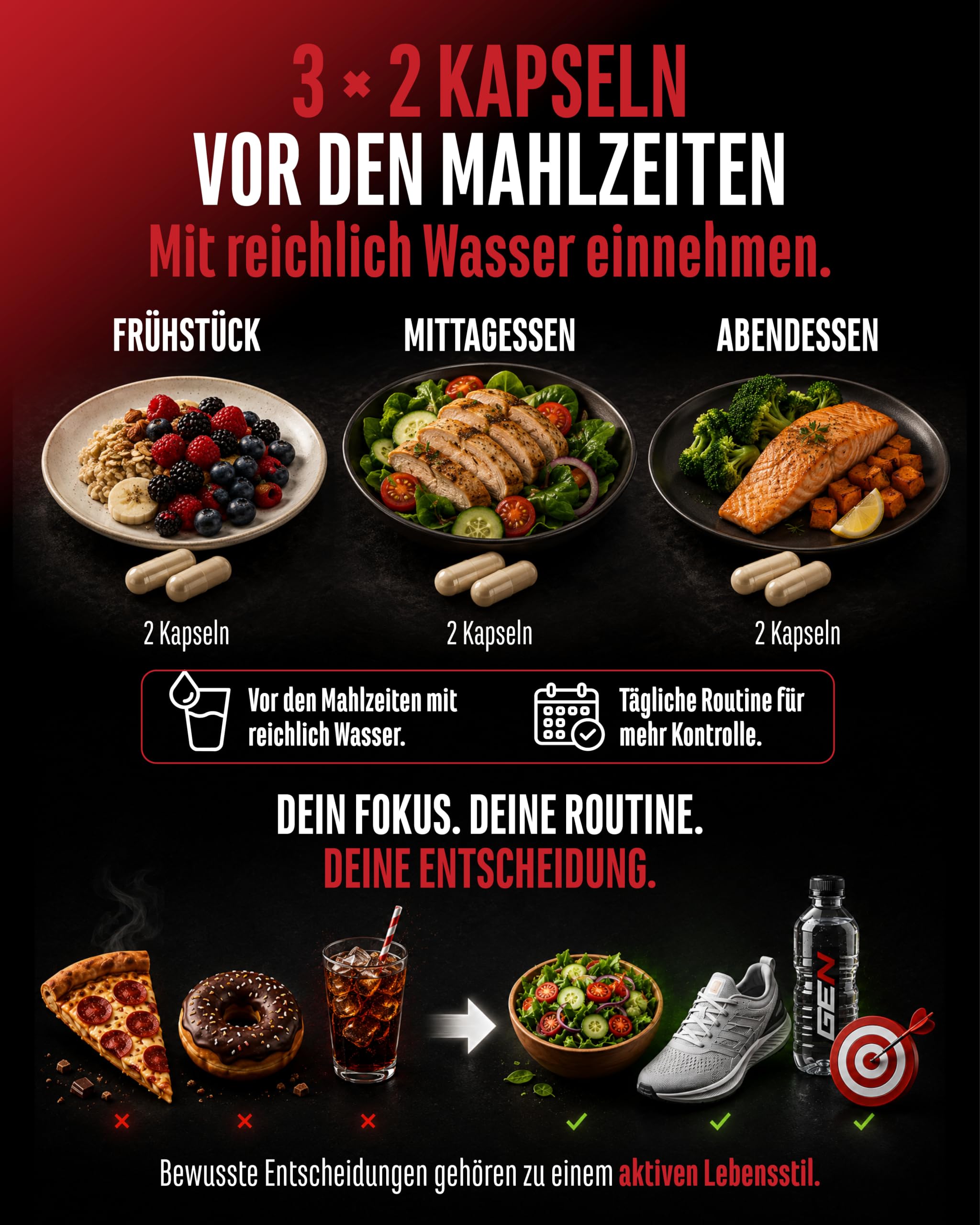 GEN GERMAN ELITE NUTRITION Crave Control Appetite Suppressant - 180 Kapseln | Affron® & Glucomannan, Grüntee Extrakt, Chrom, Ceylon Zimt, Weißer Weidenextrakt, Laborgeprüft, Vegan