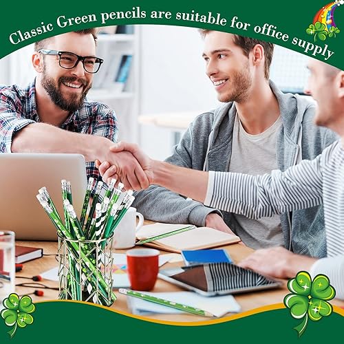 Miniatura 7 de Spakon 50 lápices para el día de San Patricio con borrador, diseño de trébol verde, lápices de recompensa para el día 100 de fiesta, suministros de