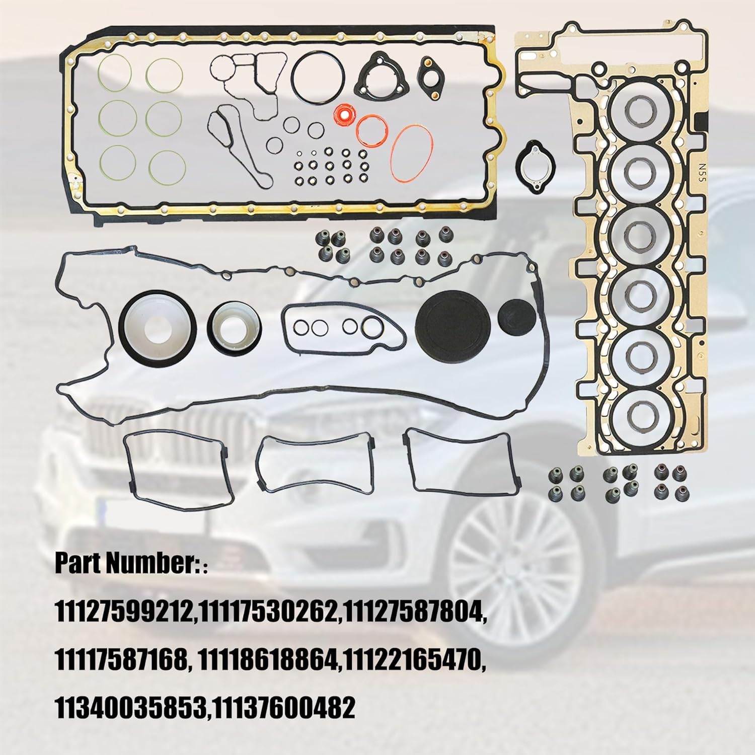 GXARTS Engine Head Gasket Set 11127599212 Rebuild Kit w/Valve Cover Gasket Set Compatible with BMW 335i 2010-2015 X5 2010-2015 3.0L Turbocharged 11127599212 11127587804 N55B30 N55B30A