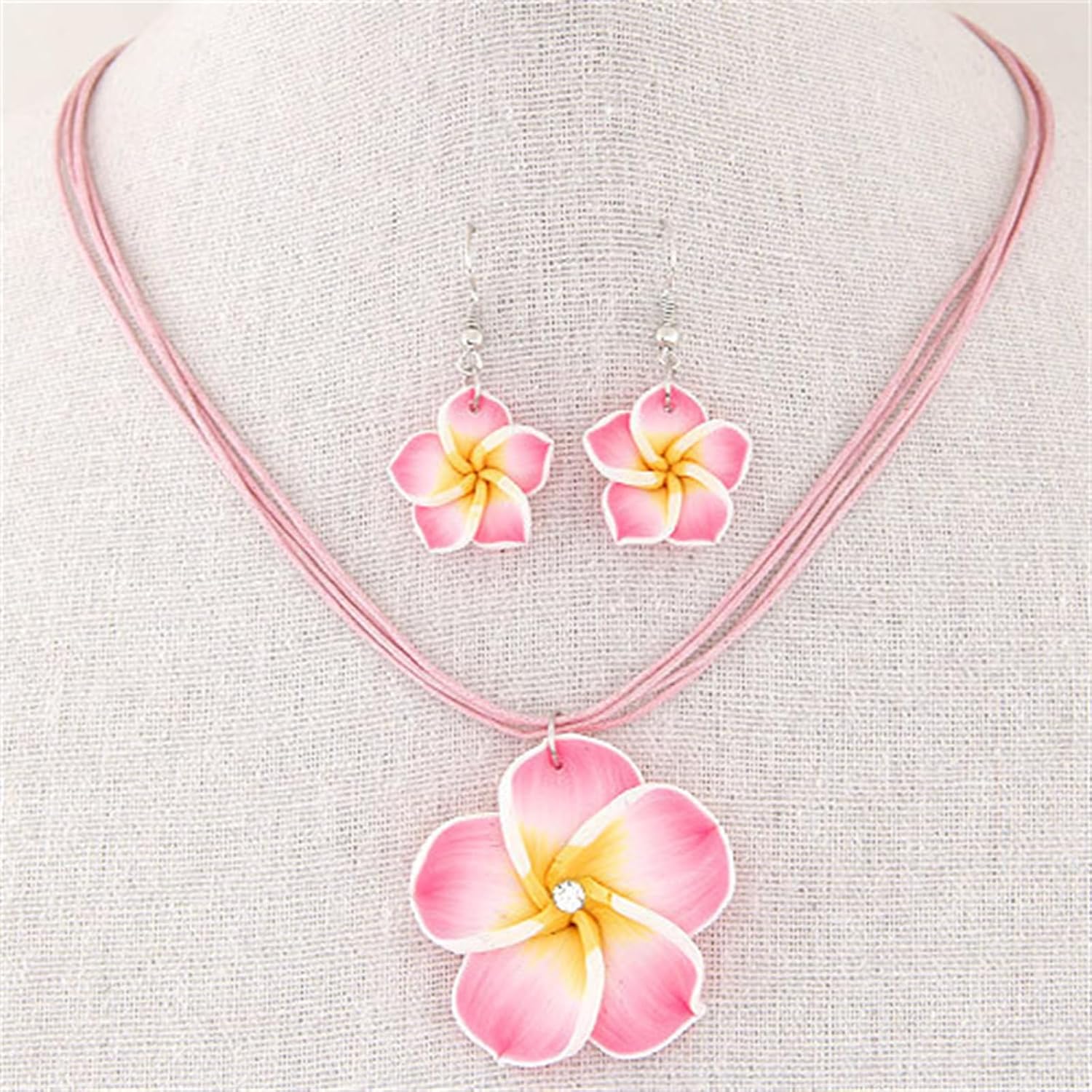 Dreuyet Colorful Plumeria Rubra Necklace Earrings Set for Women Elegant Hawaiian Style Flower Necklaces Bohemia Tropical Flower Dangle Earrings Luau Beach Party Accessories - Image 5