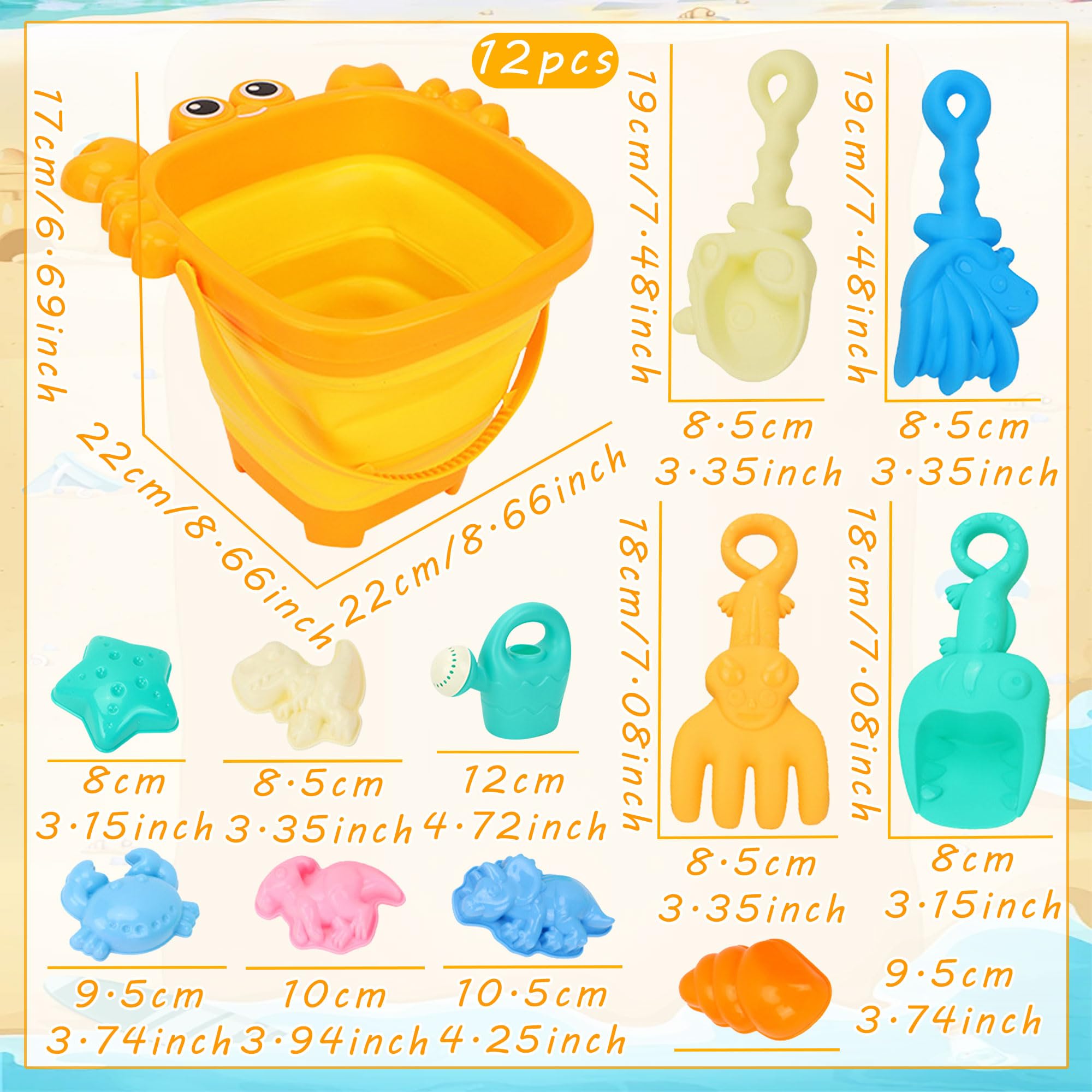 Beach Toys Set for Kids Sand Bucket Spade Beach Set Kids Play Sand Toy Shovels Sea Animal Soft Molds Outdoor Toys for Beach Party Supplies - Image 2