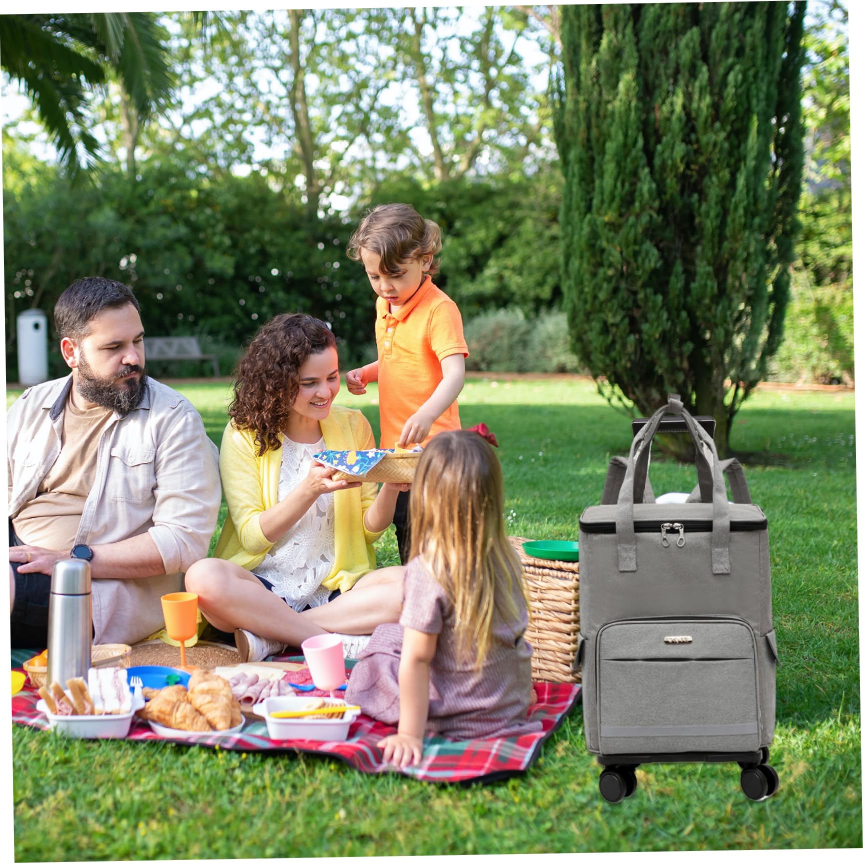 Borsa frigo con ruote e maniglia 14x8x18 pollici in tessuto Oxford 3 in 1 Borsa frigo portatile con ghiacciaia interna isolata con ruote per campeggio, picnic, escursionismo, spiaggia, rotolamento