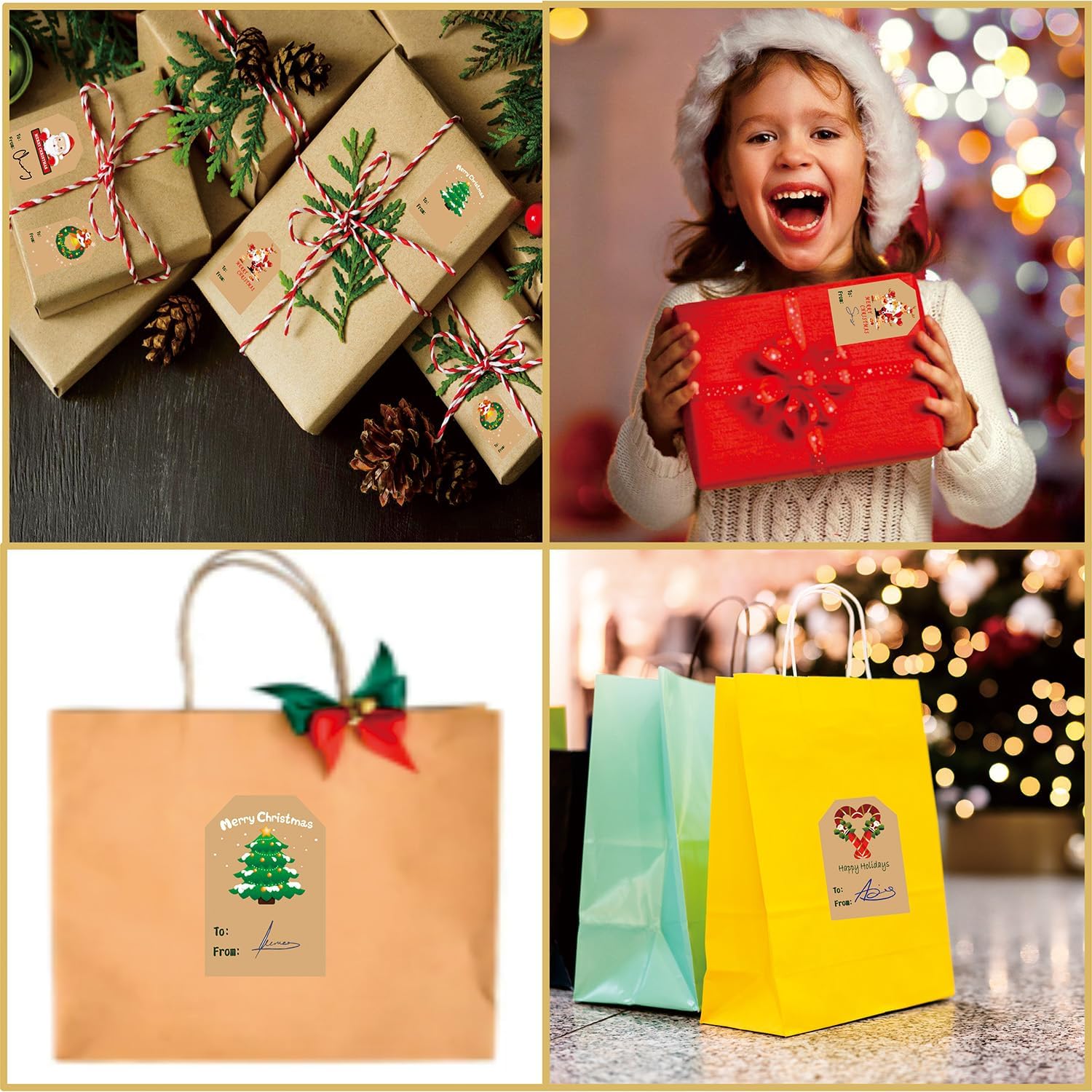 Christmas Tags Stickers Christmas Gift Stickers Tags Self-Adhesive Gift Label 120 Kraft Paper Colored 3x2 inch Seal Signature Decoration - Image 3