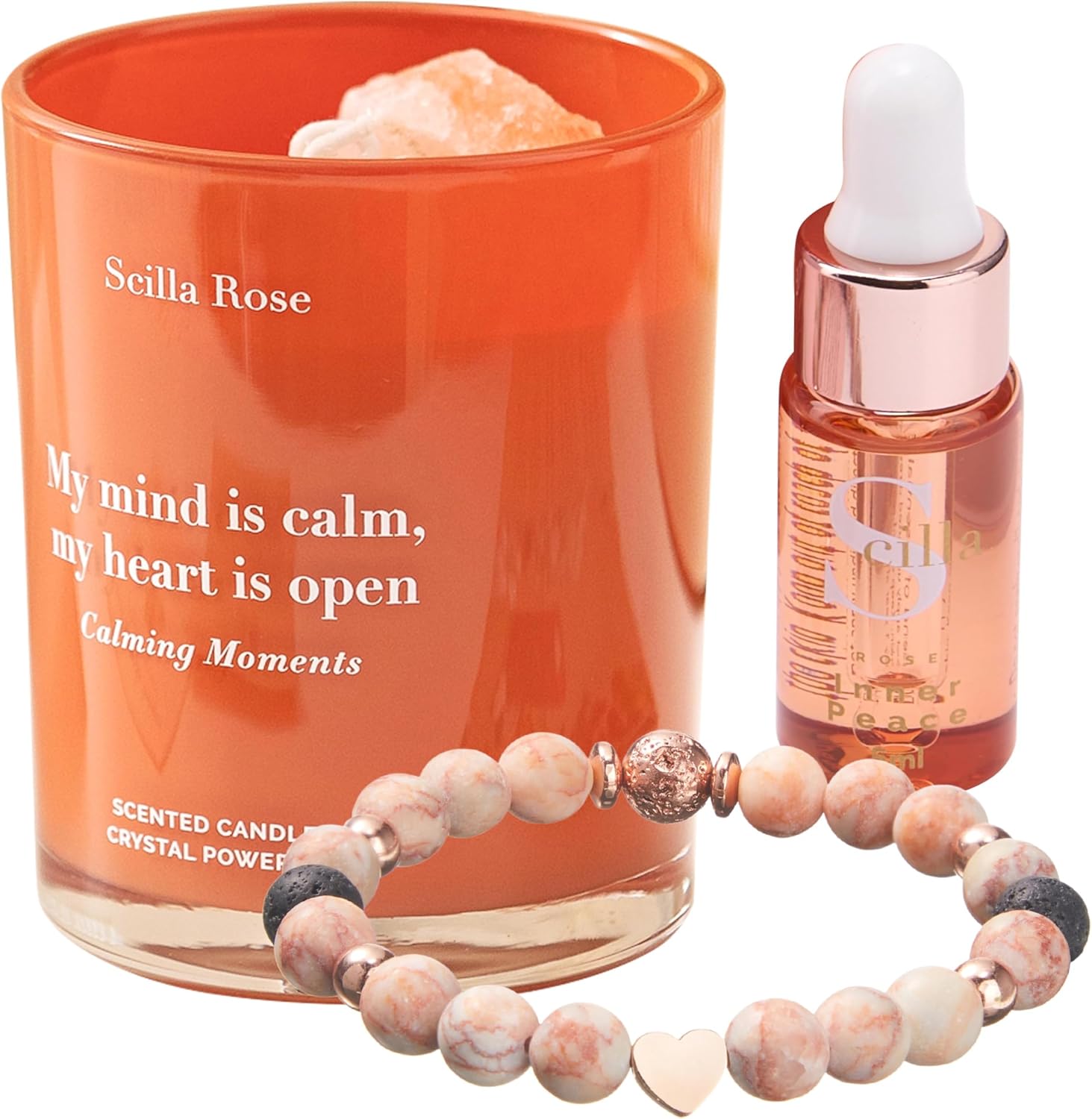 Soothing Anti-Anxiety Aromatherapy Charm Bracelet with Crystal Healing & Scented Candle Set – Women’s Relaxation, Stress Relief, Wellness Pamper Hamper Gift for Mum, Best Friend, Sister