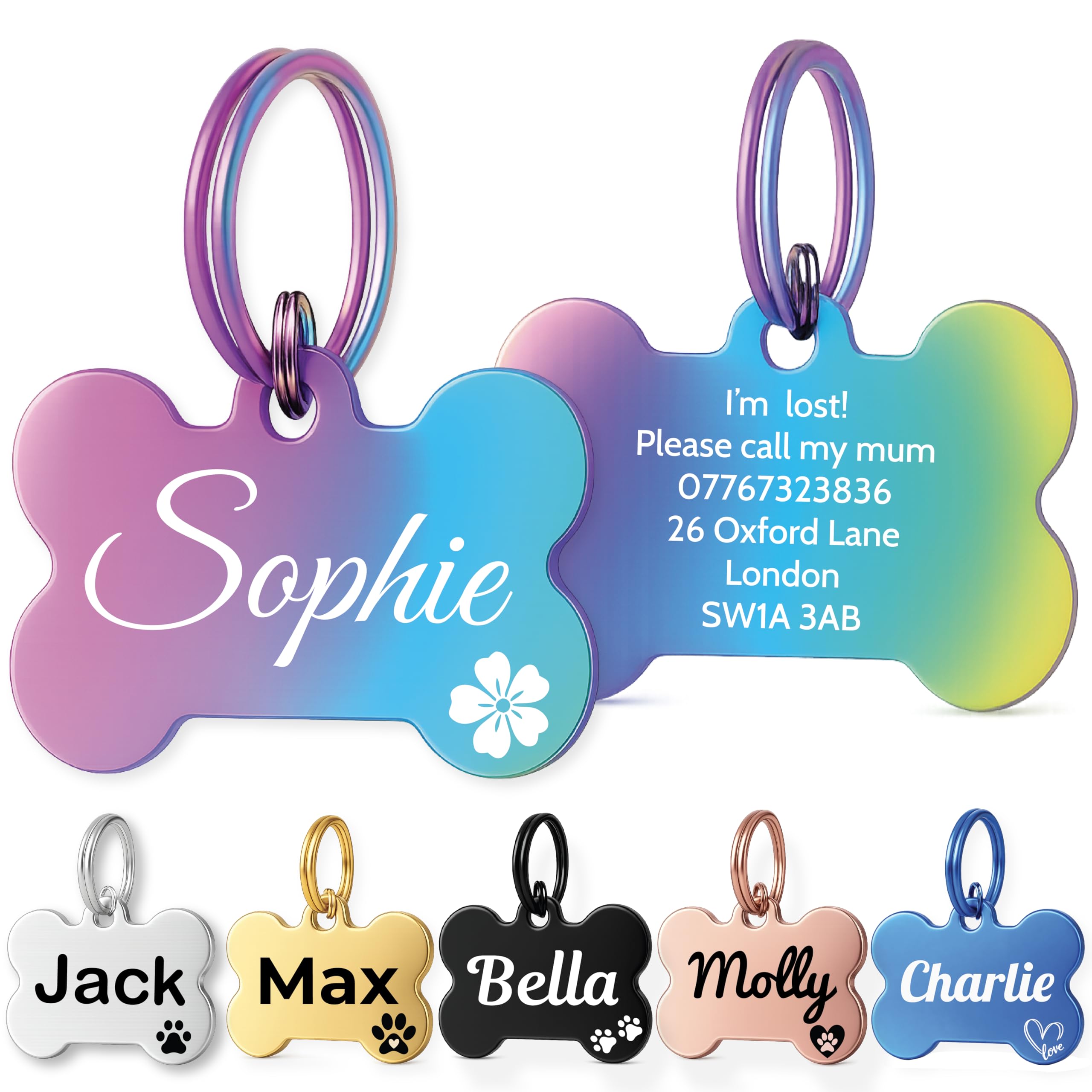 Dog Tags for Pets Engraved UK Personalised Stainless Steel Dog Name Doggy Cat ID Tag Kitten Kitty Puppy Scratch Resistant Durable Tag Custom Name Plate (Aurora, Large) — image 1