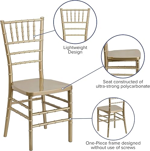Miniatura 4 de BizChair Silla Chiavari apilable de resina dorada