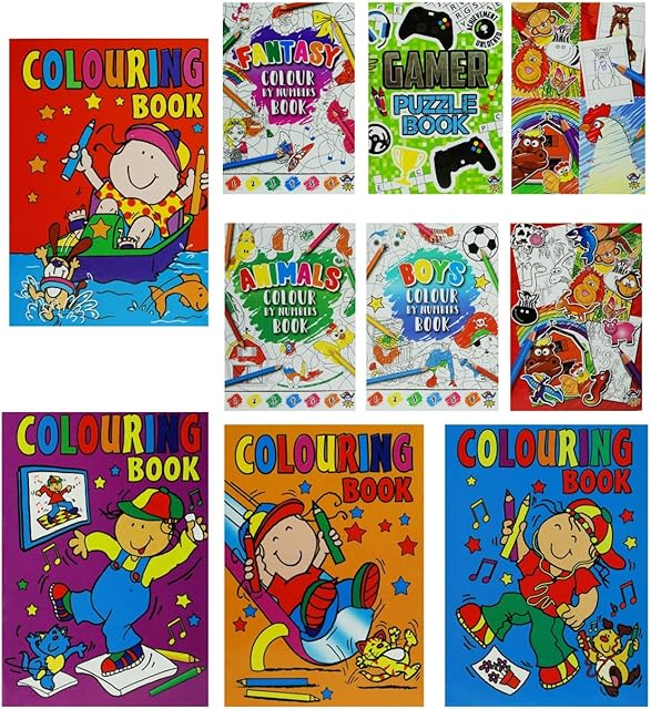 Karrma Ltd. 10 X A6 Colouring Books for Children, Mini Colouring Books for Party Bags, Kids Colouring Book for Girls and Boys Party Bag Fillers, Assorted