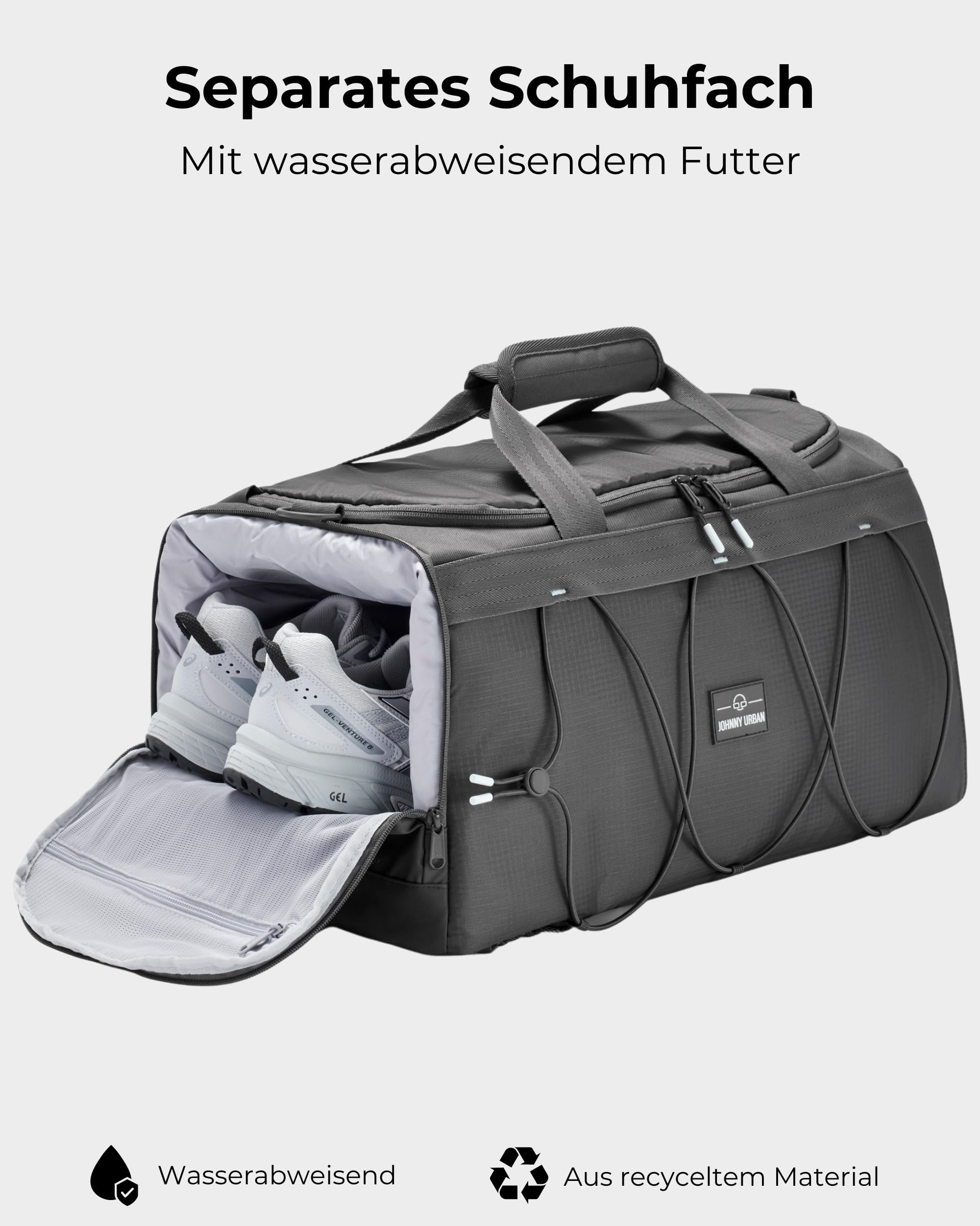 Johnny Urban Sporttasche Herren & Damen Grau - Shawn - 2 in 1 Tasche mit Rucksackfunktion für Reise Fitness Ausflüge - Multifunktionale Gym Bag mit Schuhfach - Wasserabweisend