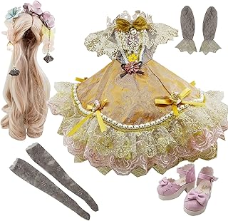 Proudoll Gorgeous Gown Dress Wig Shoes Stocking for 1/3 BJD Doll 60cm 24inches Dolls (Only Accessories(Without Doll), Gold-KRN)