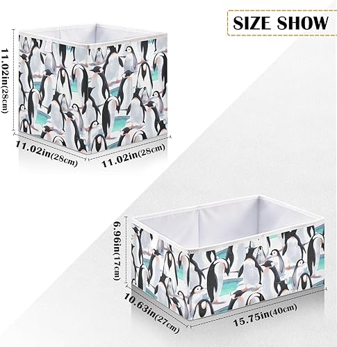 Miniatura 2 de Cubo de almacenamiento de tela con diseño de pingüinos en acuarela, caja de almacenamiento plegable, organizador grande de armario, cestas para