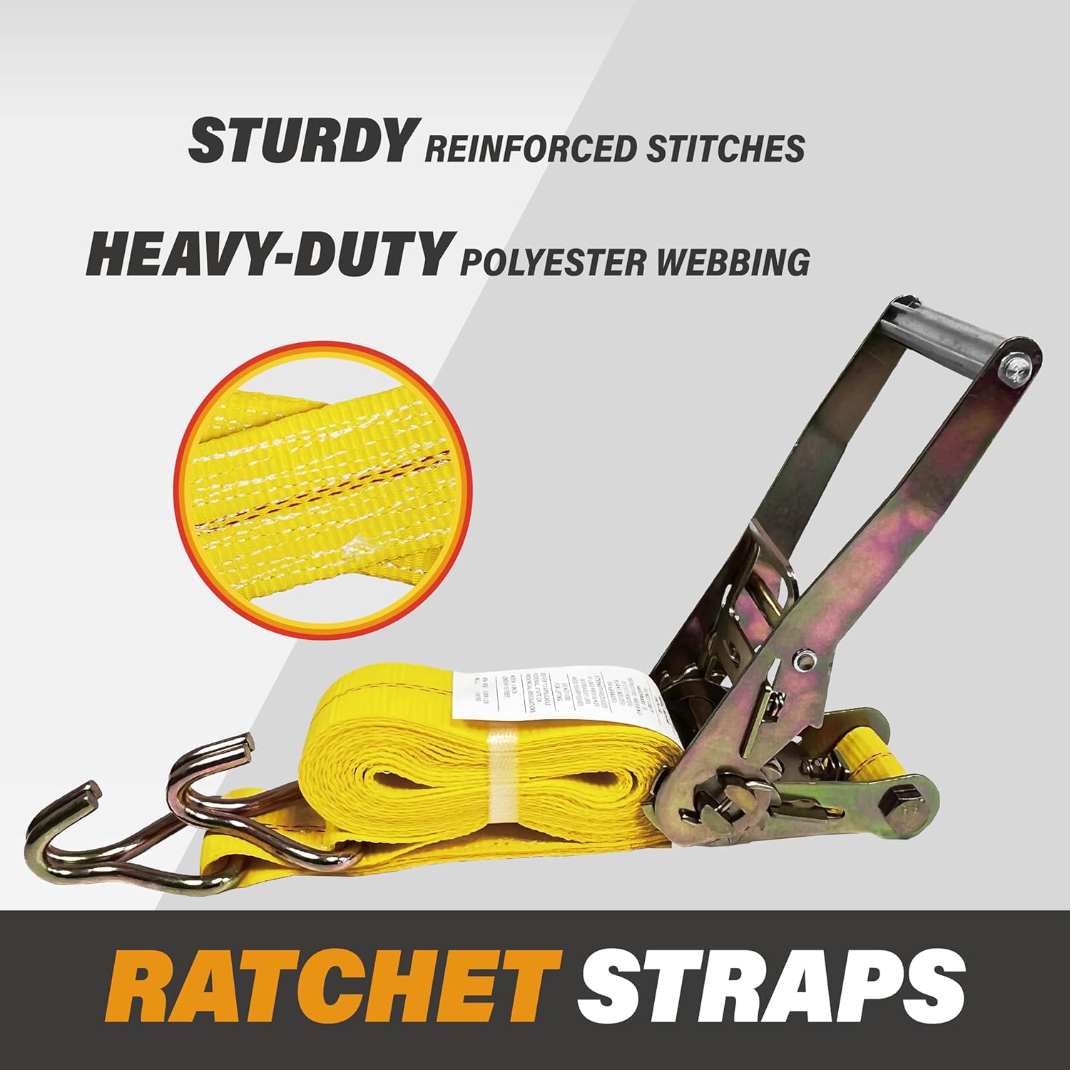 Ratchet Straps 2" x 15' x 5000lbs Cargo Tie Down Straps with J Hooks for Trucks and Tailers by KODIAK STRAPS [Long Handle] (6) - Image 2