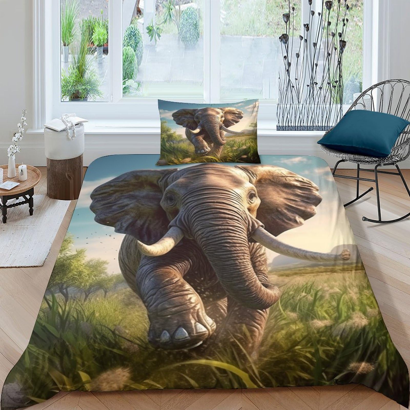 Parure de lit éléphant pour chambre d'enfant et ado en hiver douceur
