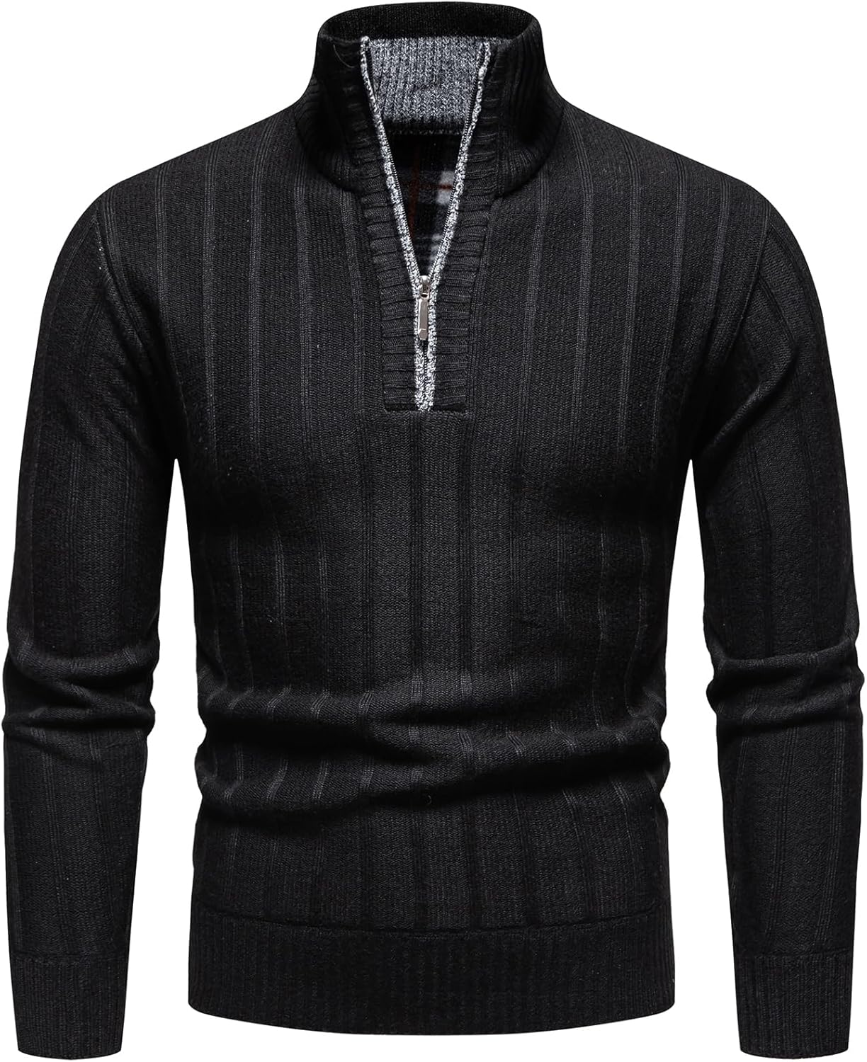 Mylldey Quarter Zip Sweater Men's Pullover Sweaters Knit Long Sleeve Sweater Mens - Image 2