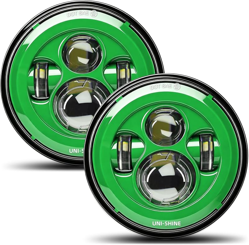 Faróis dianteiros LED verdes UNI-SHINE de 17,78 cm com luz alta e baixa – Par