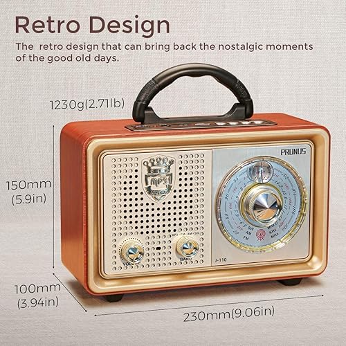 Miniatura 2 de PRUNUS J-288 AM FM Radio Bluetooth, Retro Mesa AM FM Radio de onda corta AC alimentado por batería