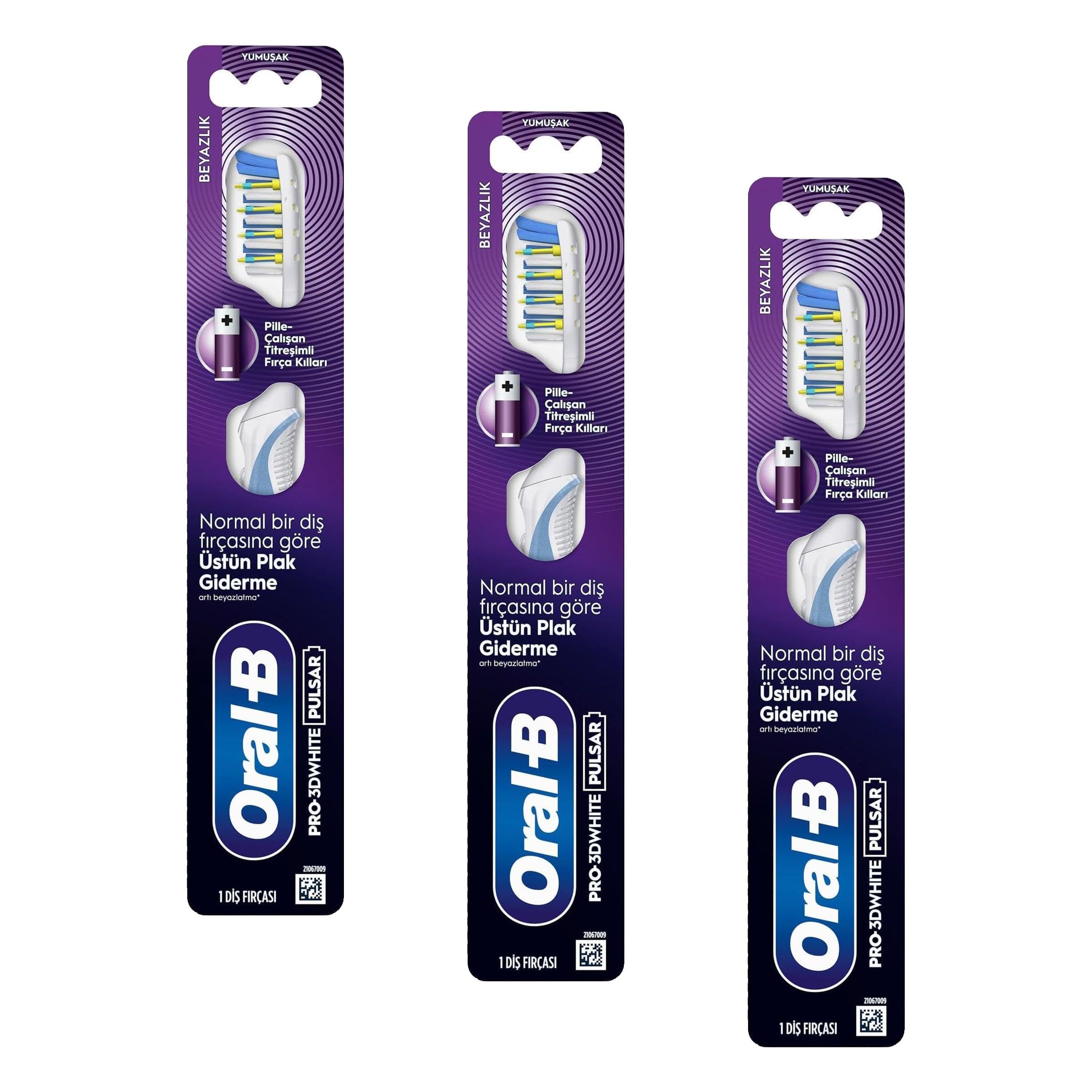Oral-B Pro-3DWhite Pulsar Beyazlık Pilli Diş Fırçası, Orta Sertlik (3 paketi)