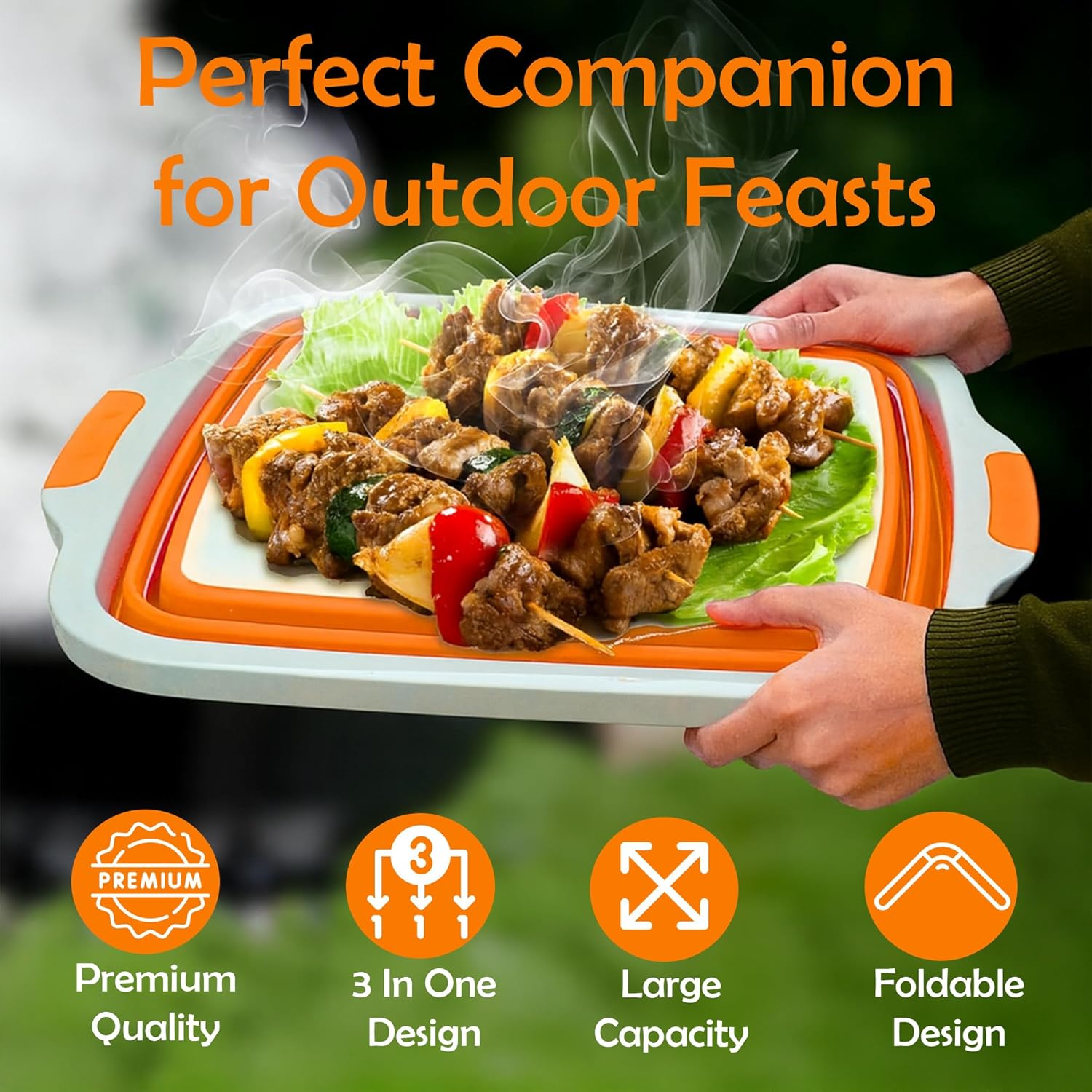 3 in 1 BBQ Prep Tub Set, XL 8L Collapsible Cutting Board Tub & Food Container with Lid, Includes 2 Meat Shredder Claws, Resting Blanket & Carry Bag, Ideal Grilling Tub for Camping & Outdoor Cooking