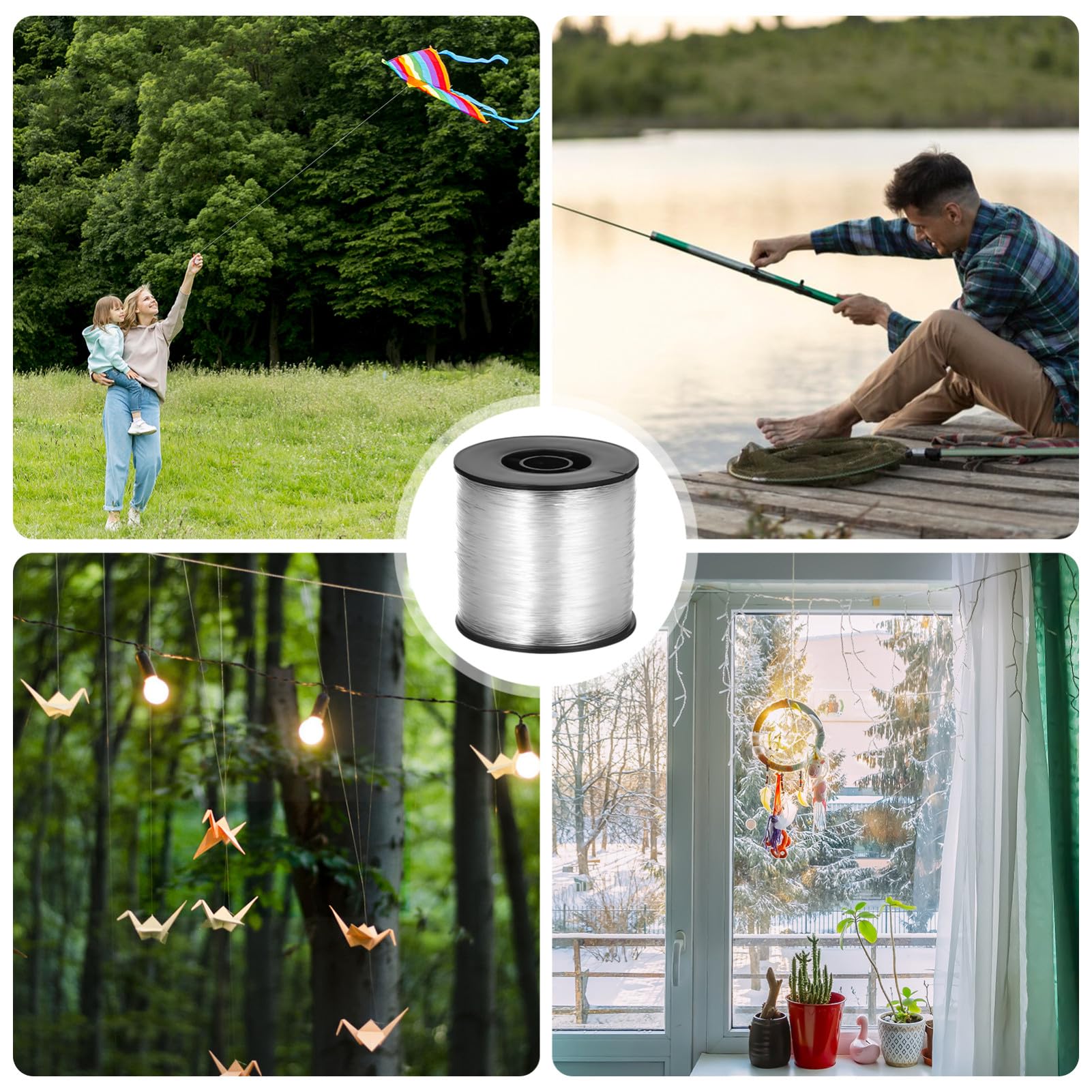 5 Juegos Hilo de Nylon Transparente con Manguitos de Engarce Línea Invisible Resistente para Pesca Decoraciones Colgantes y Manualidades