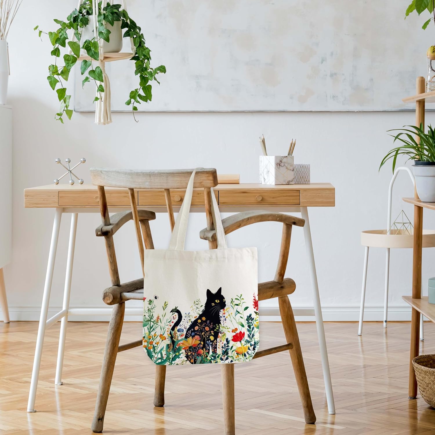Canvas Tote Bag, Book Tote Bag, Floral Tote Bag, Black Cat Tote, Funny Tote Bag, Library Tote, Reusable Grocery Shopping Bag, Library Shoulder Bag For Women Man Friends B(07) - Image 2