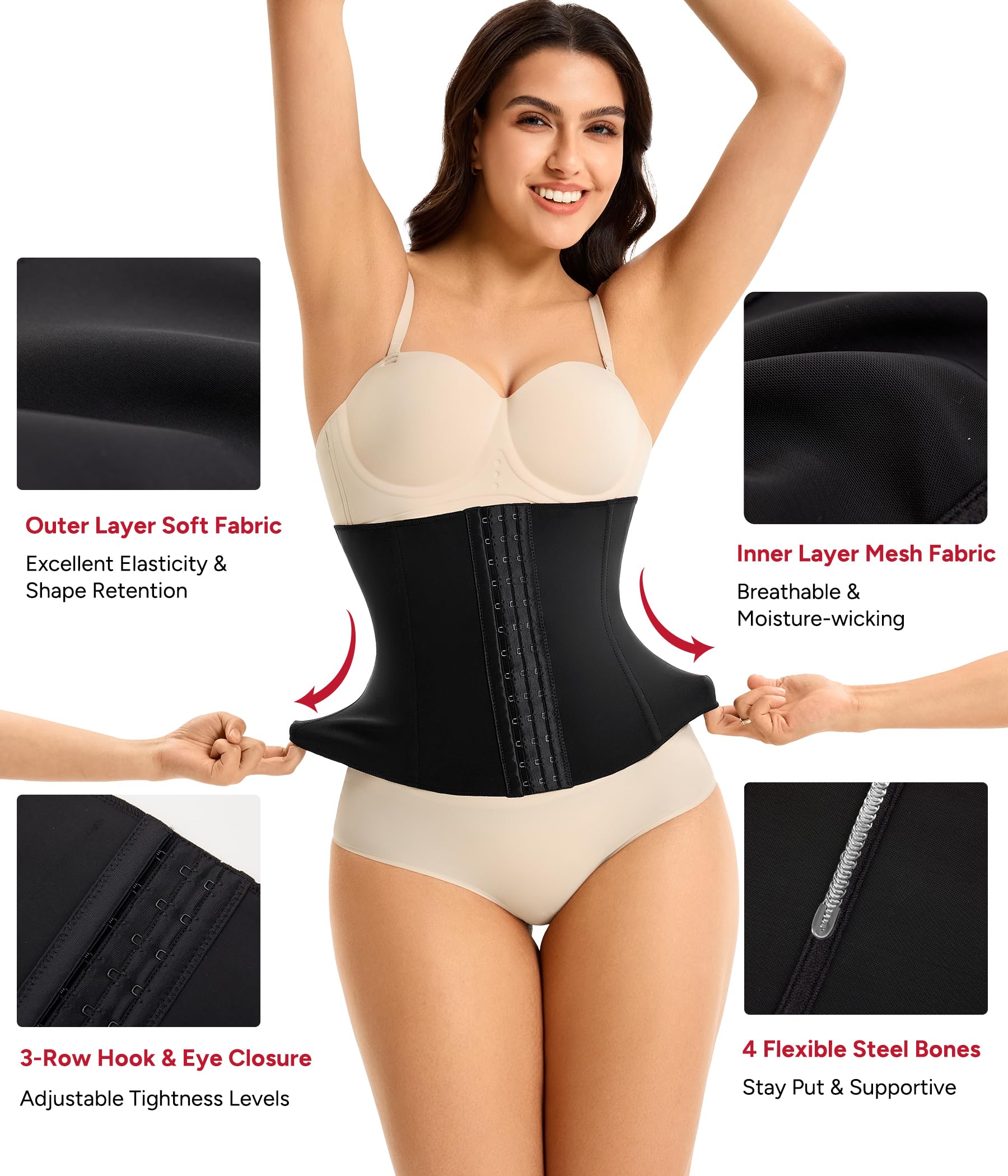 Nebility Femme Gaine Amincissante Ventre Plat Corset Minceur Waist Trainer Abdominale Serre Taille Ceinture Réglable