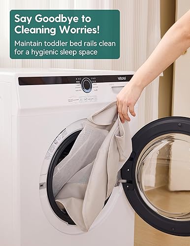 Miniatura 8 de BABELIO Barandilla de cama para niños pequeños, 43 pulgadas de ancho con columpio hacia abajo y altura ajustable para niños, ancianosadultos,