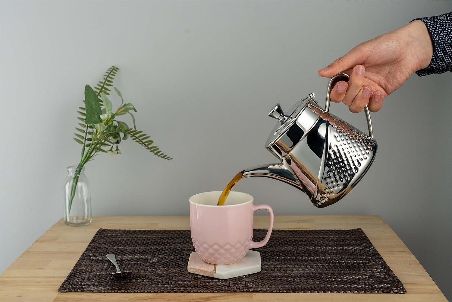 Cafe Olé AHT-048 Tea Pot, Stainless Steel, Silver