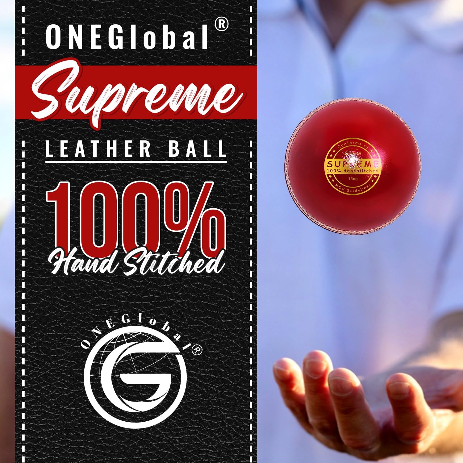 Supreme Cricketball aus echtem Leder, Lederball mit handgenähter Naht, hochwertige harte Bälle für Club- und Liga-Spiele (Senioren, 156 g, Junioren 135 g, Damen 142 g)