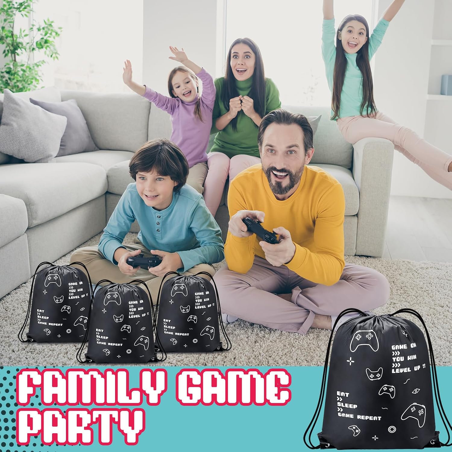 Talltalk 24 Pcs Video Game Party Favor 24 oz Water Bottles with Drawstring Bag Gaming Gift Cup Tumbler Gamer Party Birthday