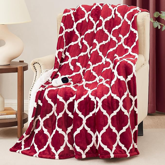 Homemate Heated Blanket Electric Throw - 50“x60“ Heating Blanket with 10 Fast Heat Levels 8 Hours Auto Off Soft Cozy Flannel Over-Heated Protection ETL Certification Keep Warming in Home