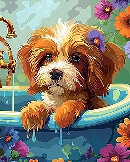 JingZhouYang Paint by Numbers for Kids & Adults & Beginner Painting Gift Kits - L 16"×W 20" Colorful Cute Dog Painting Kits