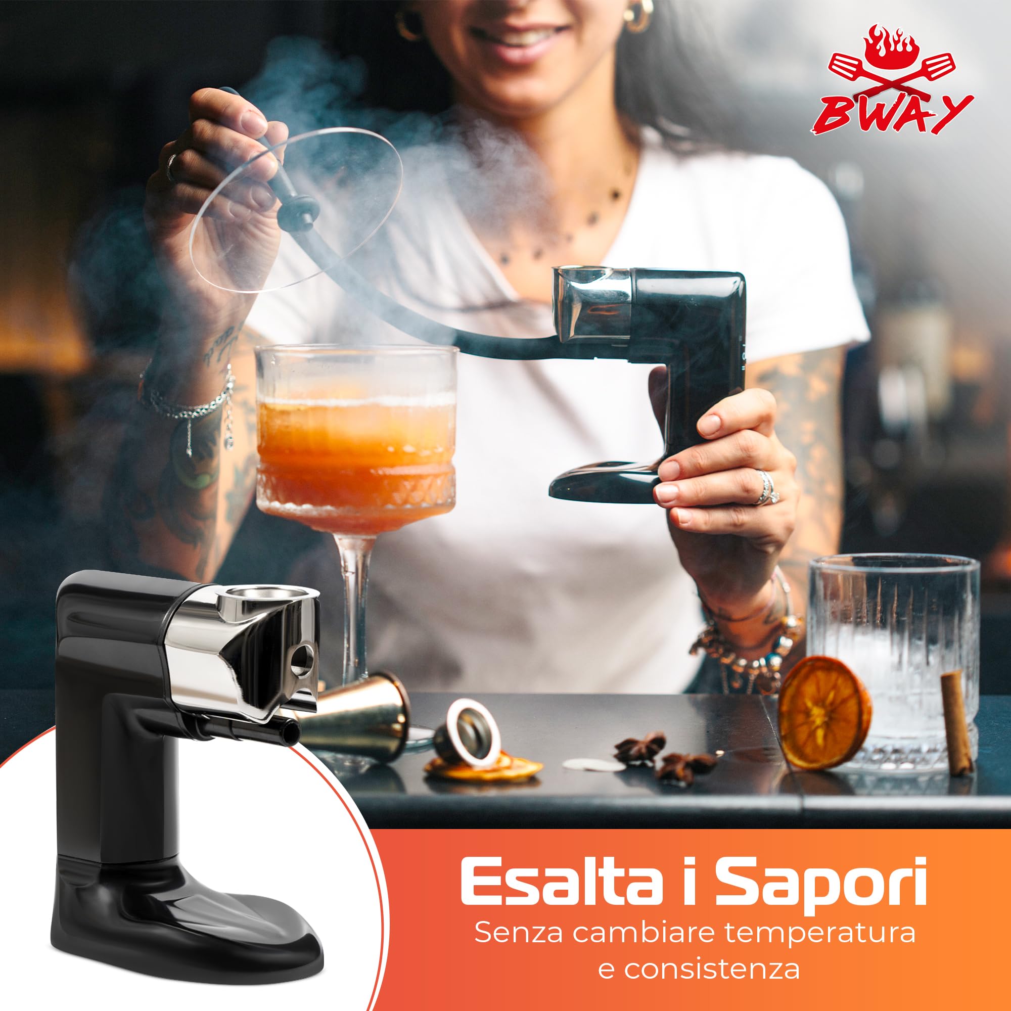 Affumicatore da Cucina Professionale BWAY a Freddo con 3 Aromi di Trucioli - Smoking Gun per Whisky