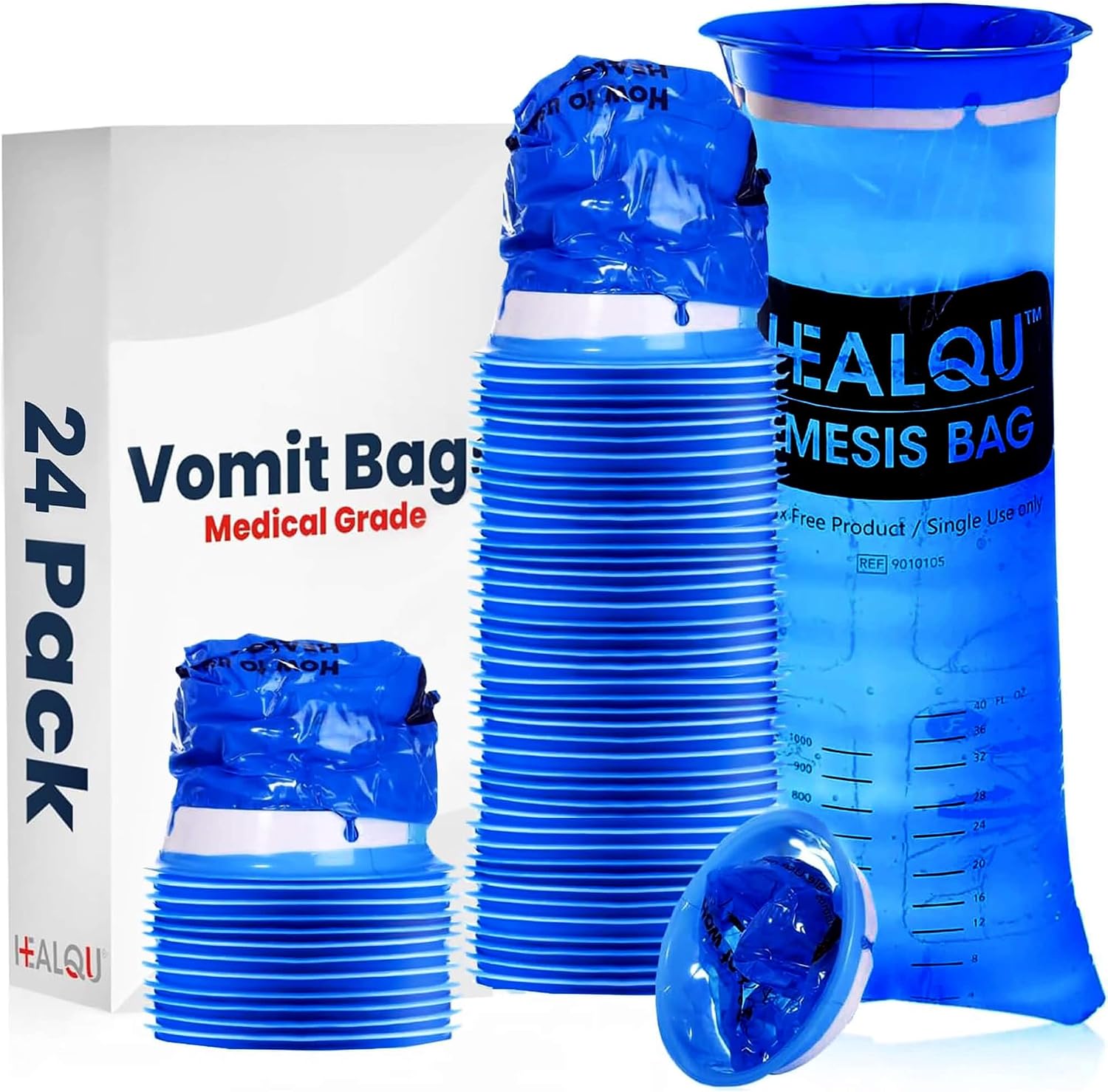 Hospital Vomit Bags - 24 Pack 1000ml Car Throw Up Bag - for Airsick Travel & Motion Sickness - Leak Resistant Medical Grade Puke Bag - Disposable Barf Bags Throw Up, Nausea