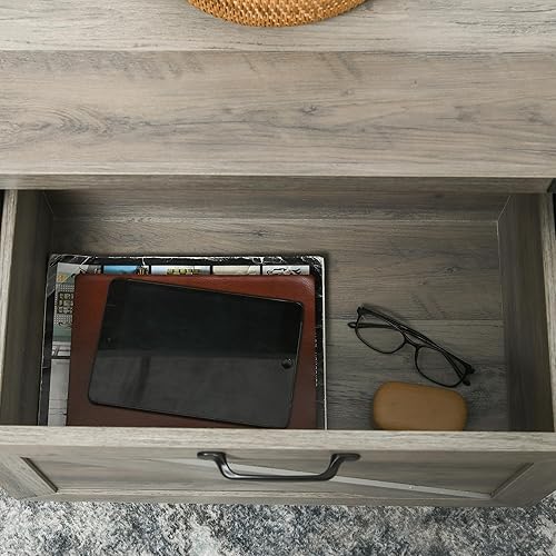 Miniatura 7 de HOMCOM Mesa de centro rústica con almacenamiento y cajón mesa de centro rústica para sala de estar estante abierto roble gris