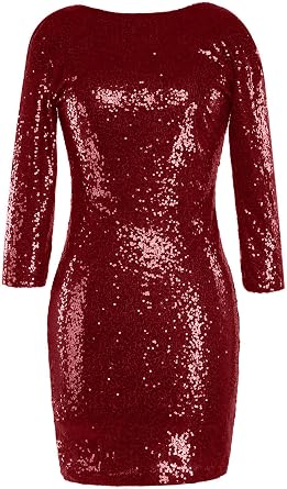 GORIFE Classic Sparkly Sequins Party Dresses for Women Trendy Fitted 3/4 Sleeve Dresses Fashion A Line Mini Dress