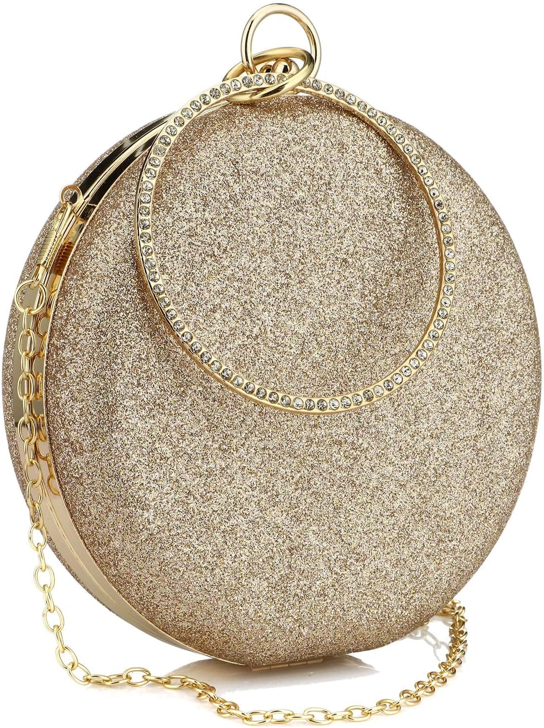 Women’s Round Ball Clutch Rhinestone Ring Handle Designer Wristlets Handbag Purse Wedding Party Prom Evening Bag