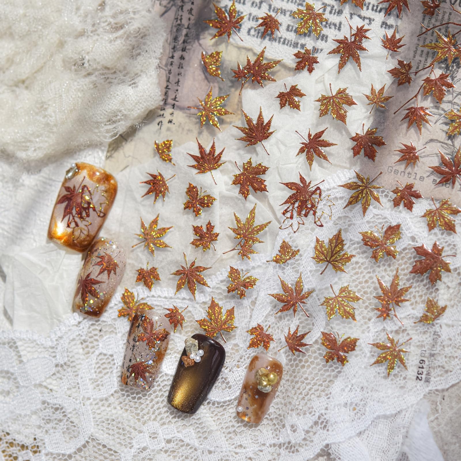 5D Embossed Autumn Maple Leaf Nail Stickers for Nail Art Fall Nail Decals