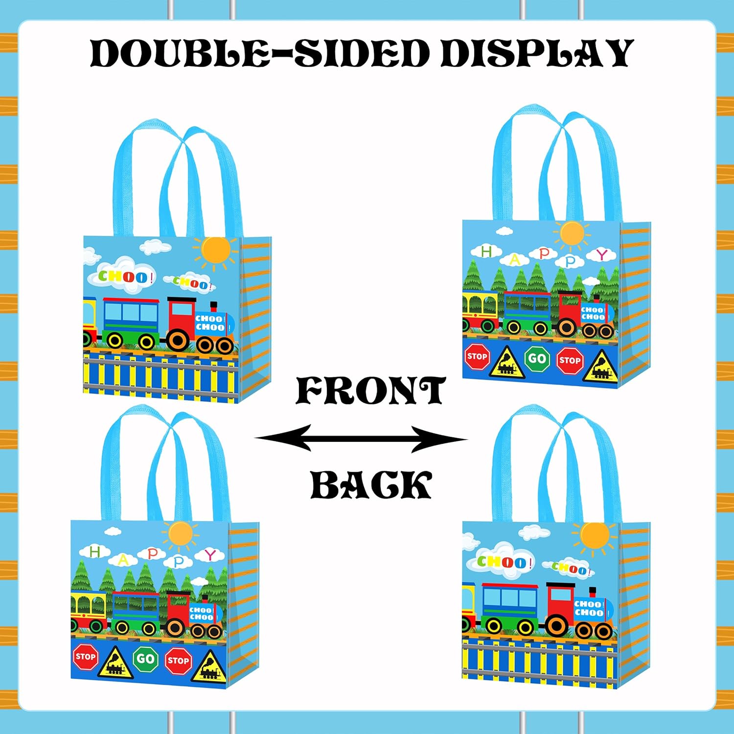 12PCS Train Theme Non-Woven Gift Treat Bags with Handles Retro Train Birthday Party Supplies Steam Train Tote Bags Pack for Train Theme Birthday Party Baby Showers Supplies - Image 3