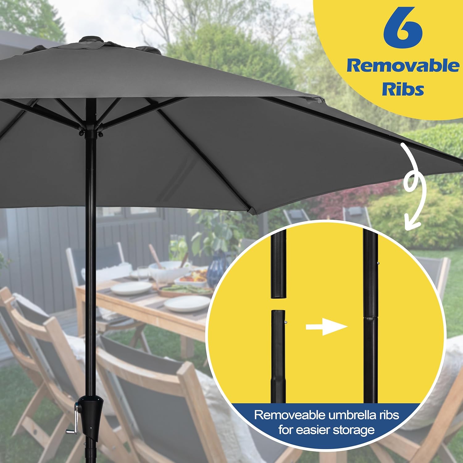 Sunnyglade 9FT Outdoor Patio Umbrella, Market & Table Umbrella with 6 Sturdy Ribs and Crank System, Fade-resistant & Waterproof for Garden Backyard Poolside Deck