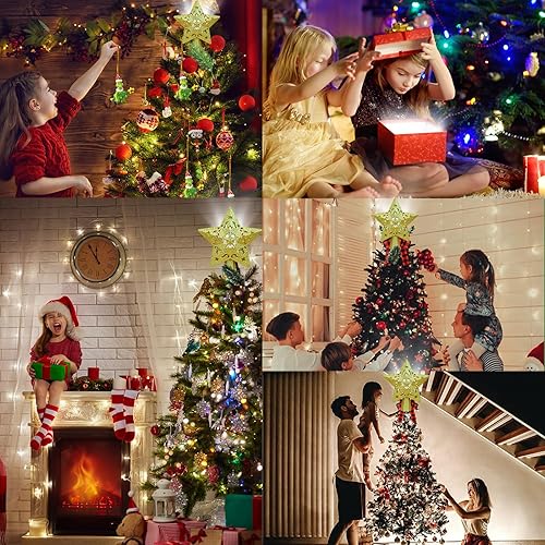 Miniatura 4 de Adiwiid Decoración para árbol de Navidad, estrella dorada de Navidad, luces giratorias LED integradas, proyección dinámica de purpurina dorada 3D