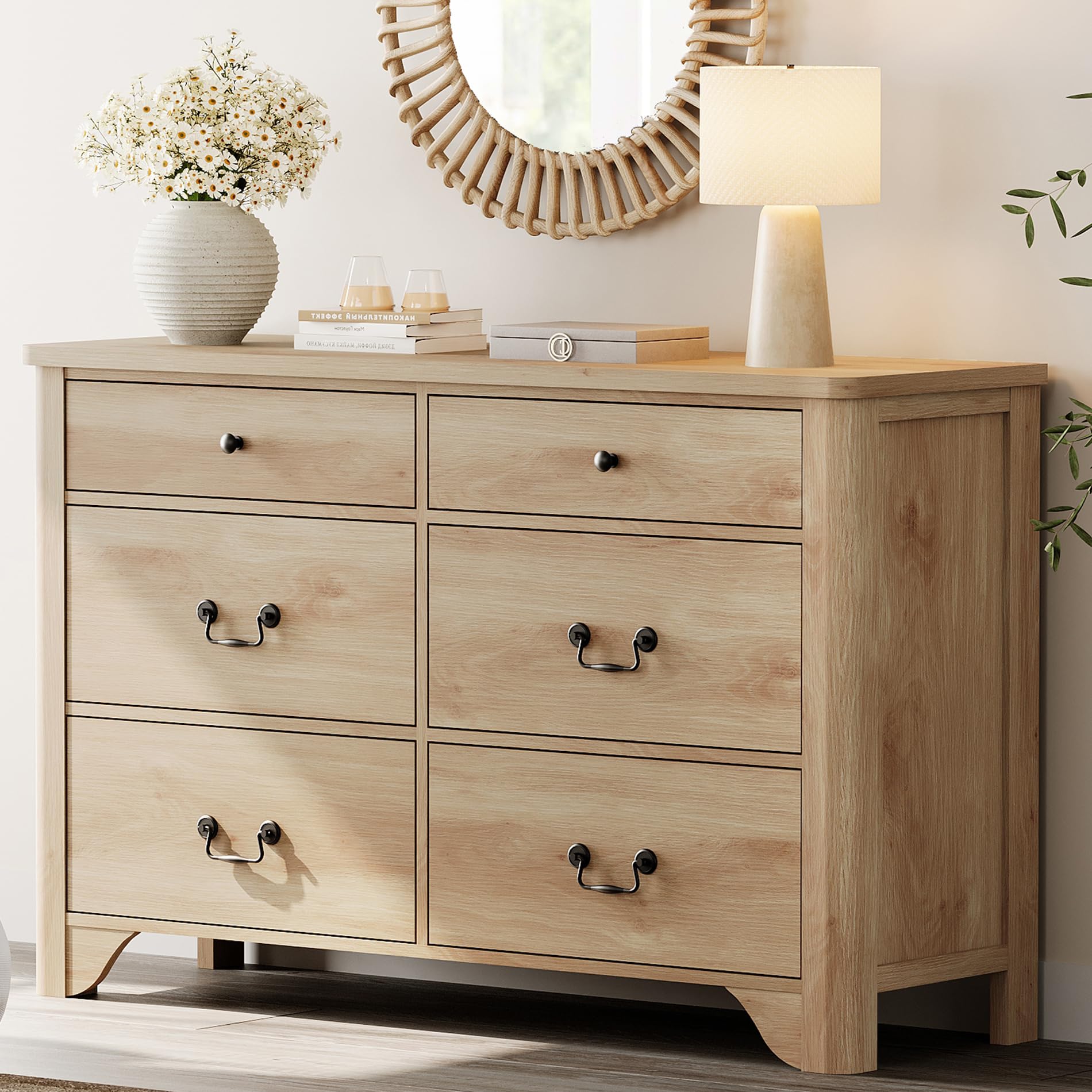 WAMPAT 6 Drawer Dresser for Bedroom, 47.2